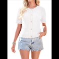 thumbnail image 3 of Cárdigan de Verano de Corta para Mujer, Tejido de Cable, Cuello Redondo, Botones, Tops, , XL, 3 of 10