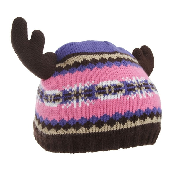 FLOSO Boys/Girls Fairisle Moose Winter Beanie Hat with Antlers