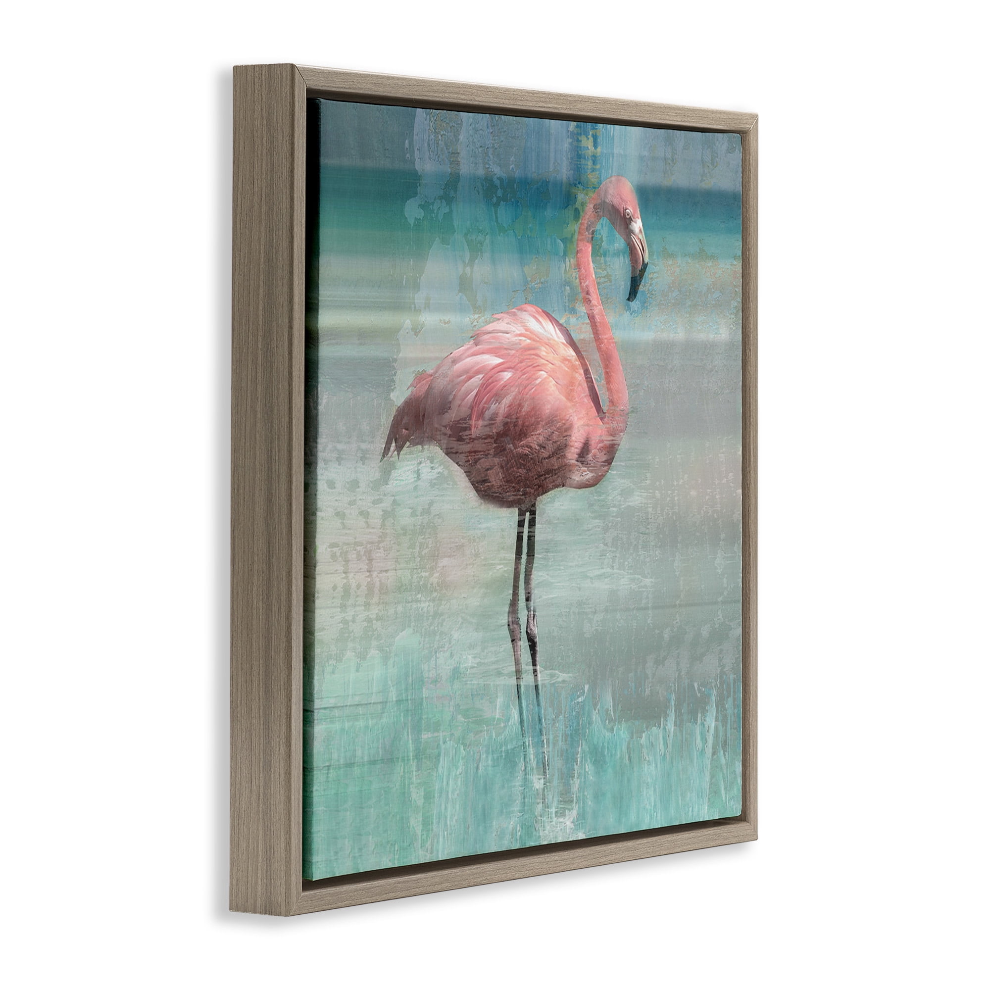 Stupell Industries Layered Flamingo Bird Portrait Animals & Insects Painting Brown Floater Framed Canvas Art Print Wall Art, 25 x 25
