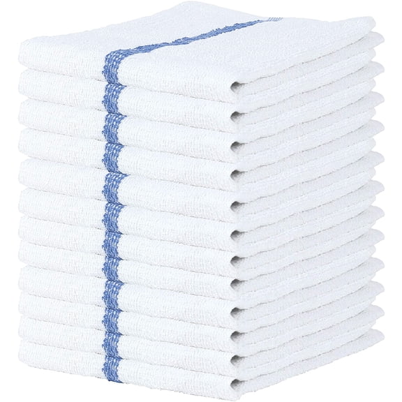 Arkwright Qwick Wick Bar Mop Towels - (Pack of 12) 100% Cotton Quick Dry Dishcloths, Super Absorbent Multipurpose Cleaning Rags for Restaurants, Kitchen, Bathroom, Hotel, 16 x 19 in, Blue Stripe