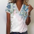 thumbnail image 2 of WXLWZYWL Womens Summer Tops 2023 Clearance Casual V-Neck Lace T-Shirt Flowers and Plants Printed Short Sleeved Top White, 2 of 5