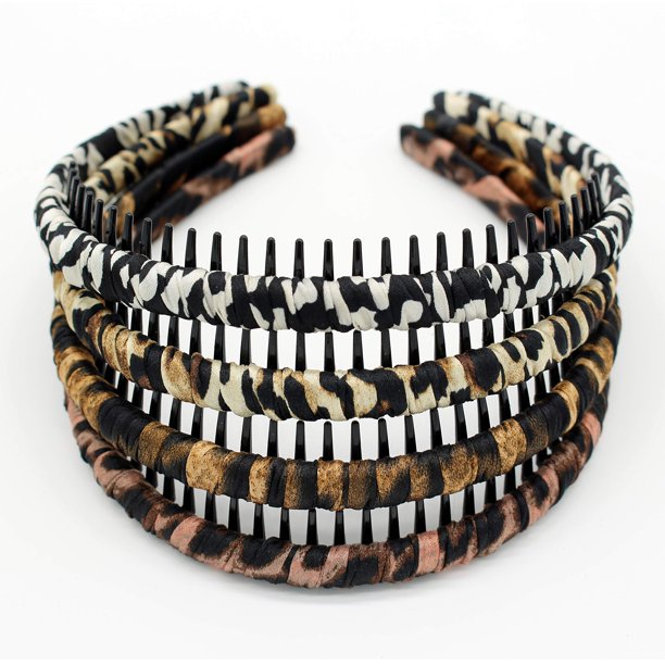 JOBAND Diademas con Estampado de Leopardo Diademas para el Cabello para Mujer Accesorios para el Cabello de Moda Peine de Resina Antideslizante Aro para el Cabello con Dientes ((Paquete de 4))