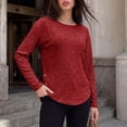 thumbnail image 3 of GERsome Women's Long Sleeve Shirts Crew Neck Button Trim Curved Hem Pullover Tops Casual Loose Fit Blouses Red 2XL, 3 of 6