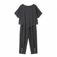 thumbnail image 6 of Cagogo Women Plus Size 2 Piece Shorts Set Casual Summer Cruise Outfits Loose Round Neck Tshirt Wide Leg Pants Matching Lounge Tracksuits Boho Beach Travel Airport Clothes, Black 2XL, 6 of 7
