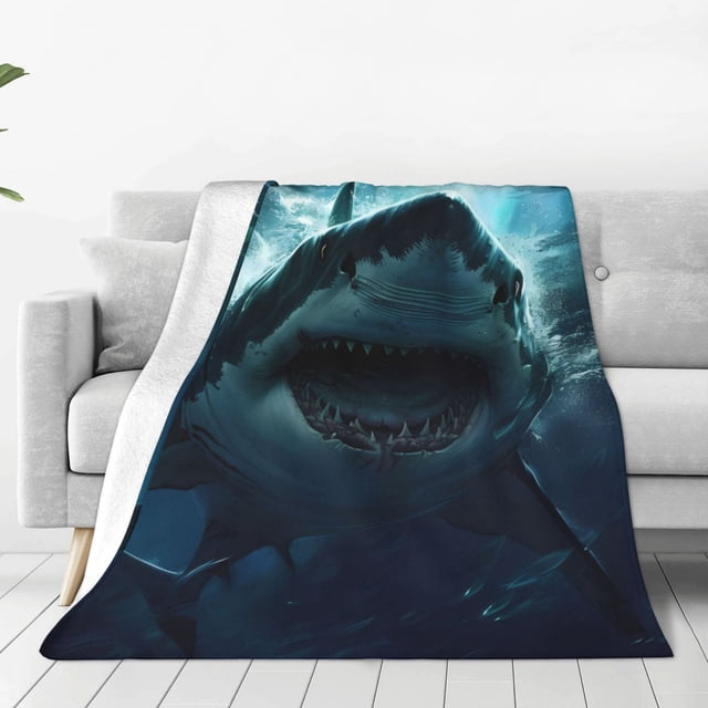 Fotbe Undersea Shark Manta de Franela Acolchonada con Estampado, Súper Suave y Esponjosa, Extra Grande para Sofá, Cama, Uso Todo el Año-80"x60"