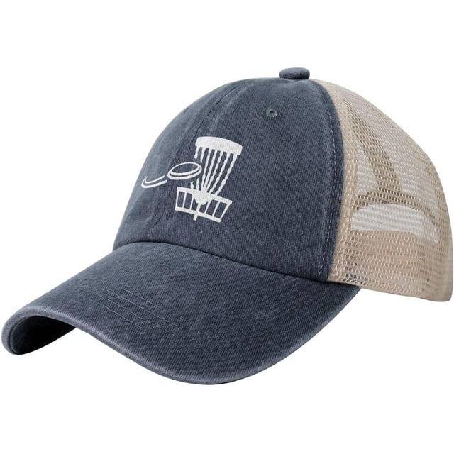 Disc Golf Basket with Flying Disk Hat Washed Distressed Baseball Cap Adjustable Golf Summer Sun Hats