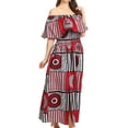 thumbnail image 3 of Sakkas Buhle Ruffle Off-shoulder Long Dress Wax African Ankara Dutch Print - 411-burgundy/geometric - One Size Regular, 3 of 5