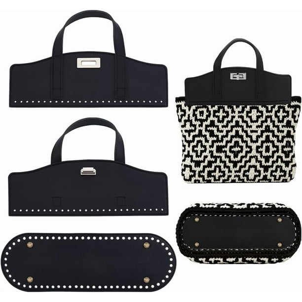 Kits para hacer bolsos de cuero sintético, asas de crochet con base ovalada, juego de tejido para bolsos, bolsos de hombro, mochilas, reparación, 3 piezas