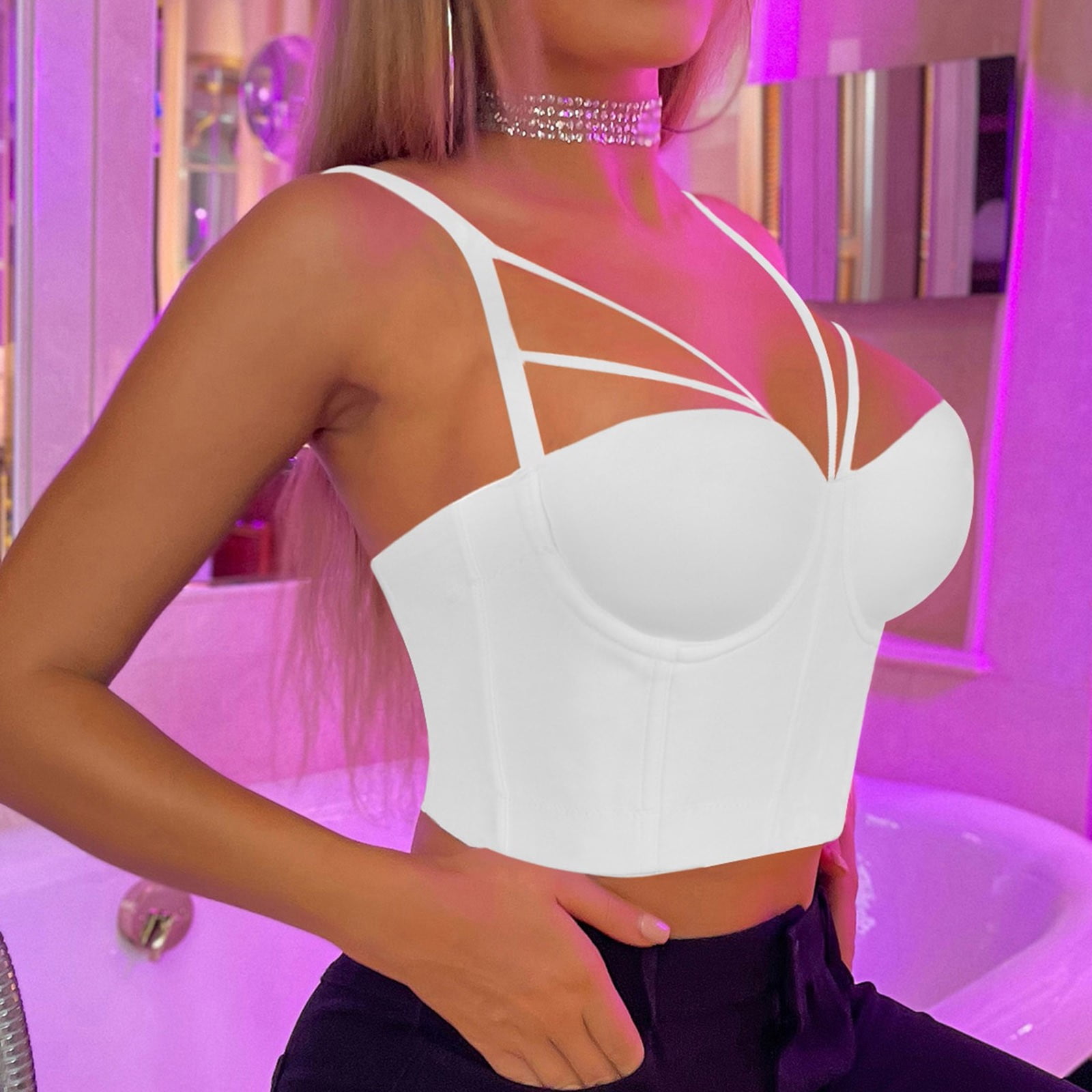 TIEVOSA Tight Tank Tops for Women Corset Bodysuit with Sleeves Strapless  Longline Bra Hot Pink Bodysuit for Women Sexy Workout Tops Women Tank Dress  Maxi Womens Tank Top White Built in Bra
