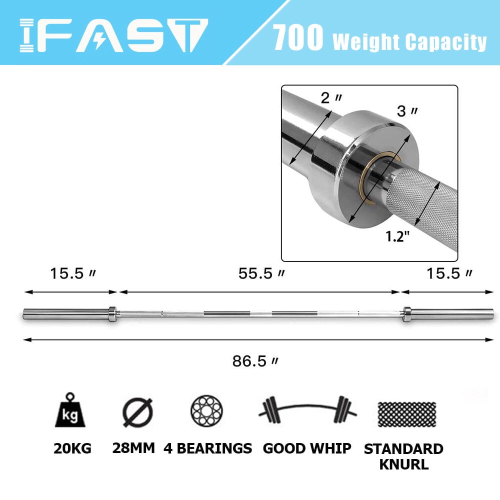 Home Gym Equipment, Barbell Bar for 2" Olympic Plates, Home Gym Weightlifting Bar 4Ft Solid Weight Bar 5Ft Fitness Training Curl Barbell 7.2Ft, Silver Exercise Equipment,Fitness Equipment