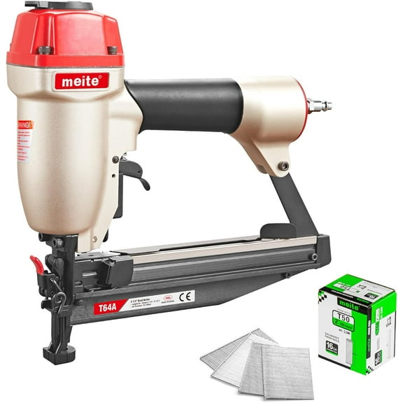 MEITE T64A 16 Gauge Finish Nailer with 2500PCS Nails (2"), Pneumatic Finish Nail Gun, Fits 16 Gauge Finish Nails 1-1/4" up to 2-1/2", Lightweight Air Finishing Nail Gun for Woodworking