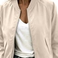 thumbnail image 6 of Women Zip Up Long Sleeve Bomber Jacket, Casual Loose Fit Windproof Outerwear Coat For Daily Street Wear Beige,L, 6 of 9