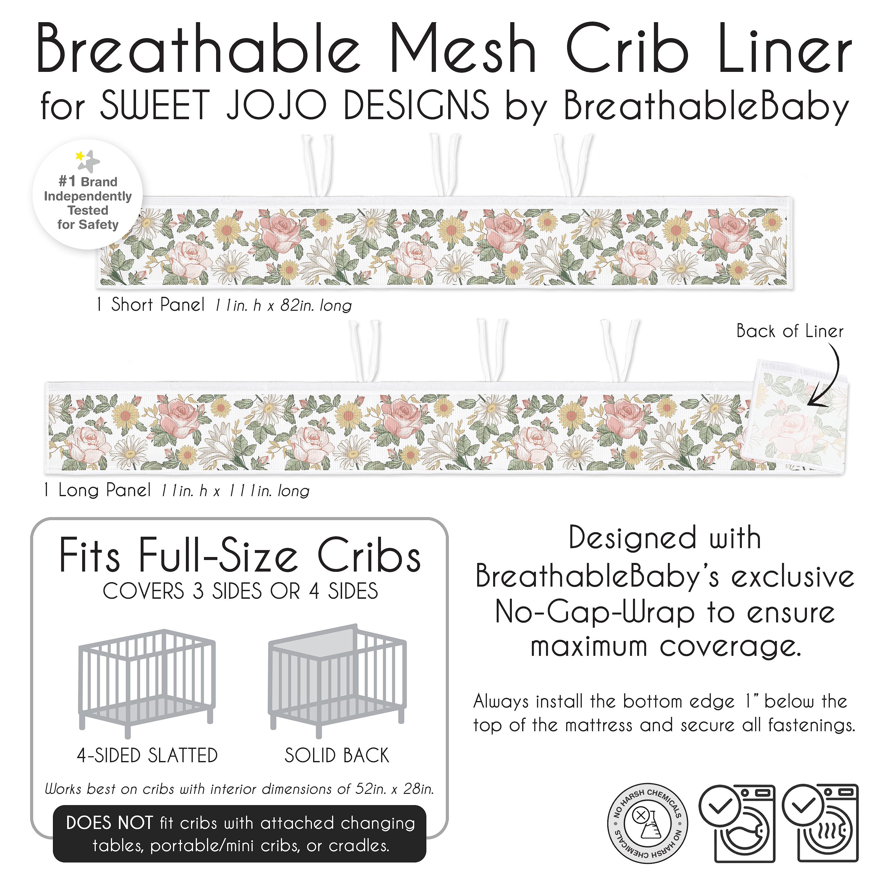 Sweet Jojo Designs + BreathableBaby Vintage Floral Pink Green and Yellow Breathable Mesh Crib Liner Pad