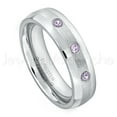 thumbnail image 1 of 6mm Comfort Fit Dome Tungsten Ring - 0.21ctw Amethyst 3-stone Band - Personalized Tungsten Wedding Ring - Custom Made February Birthstone Ring TN006BS, 1 of 1