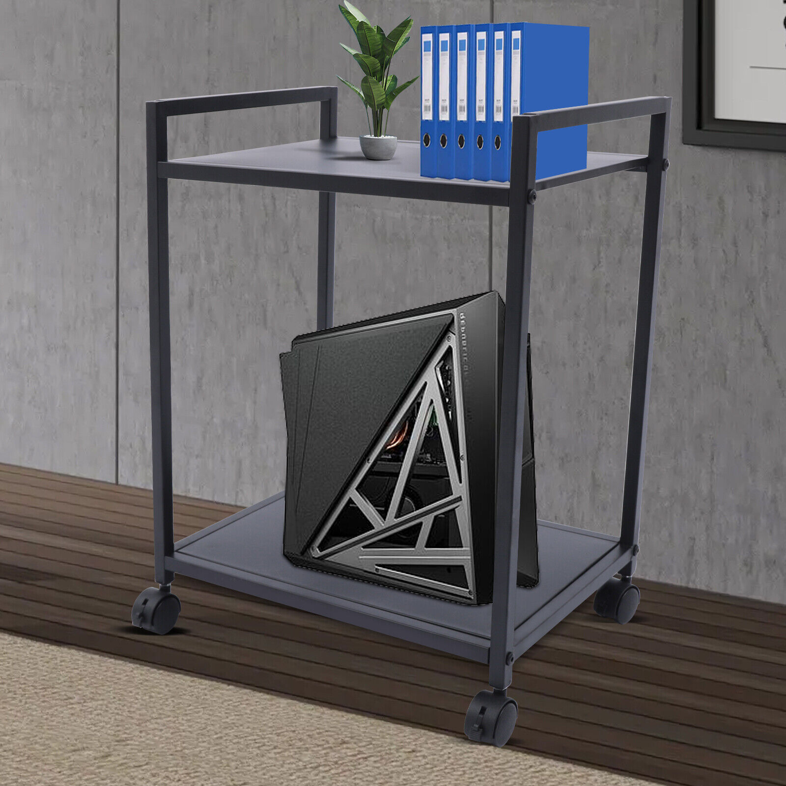 CNCEST 2Tier Computer Printer Stand 2Tier CPU PC Stand with Lockable