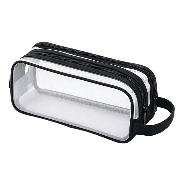 Double-Layer Mesh Pencil Case with 2 Compartments, Clear Stationery Organizer Pouch for Pens Markers, Lightweight Travel Makeup Bag