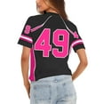 thumbnail image 3 of WTOBBY Women's Oversized Short Sleeve Mesh Football Jersey Style V-Neck Graphic Top Tee, Sporty and Casual for Everyday Wear, Comfortable Breathable Fabric with Athletic Design ,Pink 2XL, 3 of 5