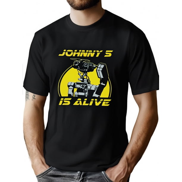 Johnny 5 is Alife Robots 80s Movie Gift Creative -1029 Funny Men's Short Sleeve Pattern T-shirt Series Black Tee For Adult, Men, Women, Teen, Teenager, Adolescent, Youth