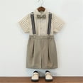 thumbnail image 4 of OSOLU Children Boys Outfits Short Sleeve Striped Shirts with Suspenders Summer Formal Wear Performance Comfortable Breathable Beach Vacation Clothing Sets, 4 of 5