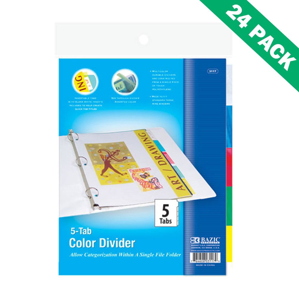 Ring Binder Dividers, Colorful 5tab Divider For 3 Ring Binder (24 Pack