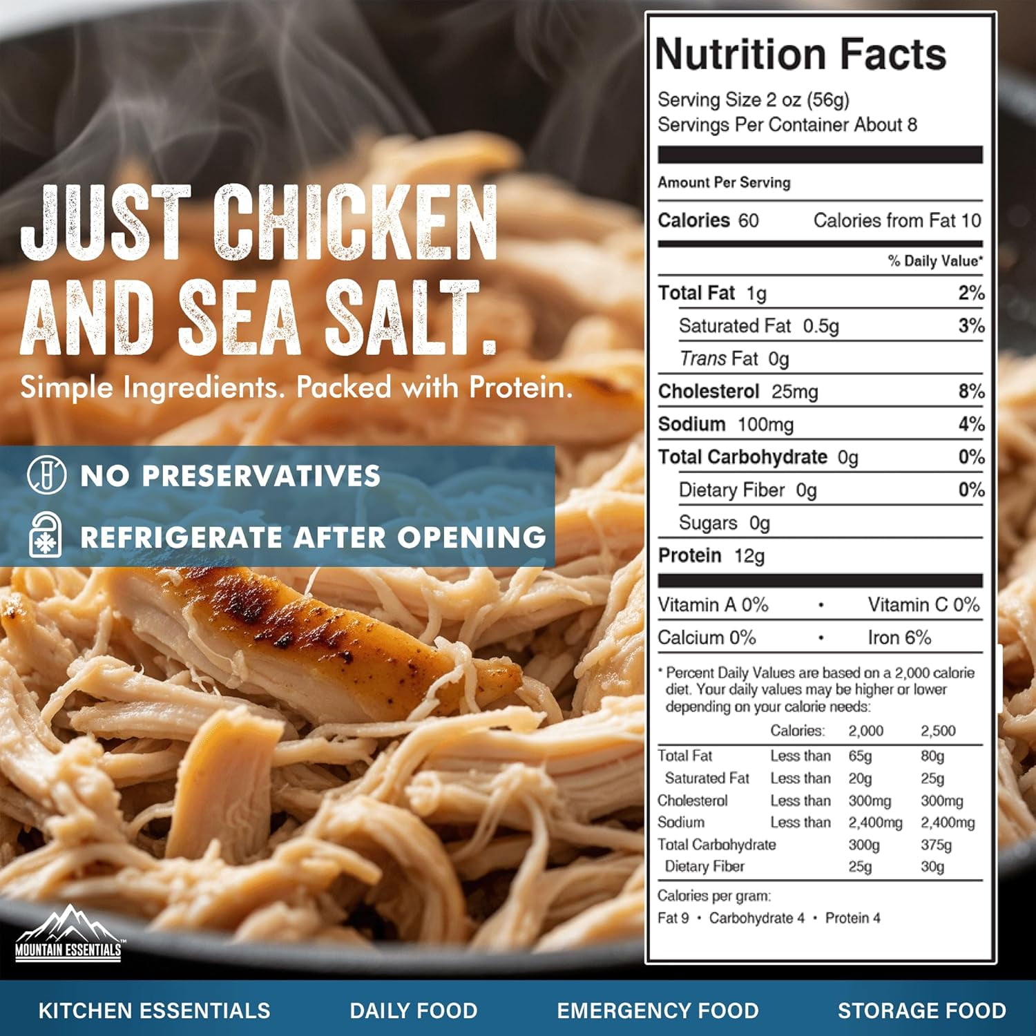 Mountain Essentials Fully Cooked Canned Chicken 14.5 oz (Pack of 6) – Ready-to-Eat White Meat, Long Shelf Life Protein, Gluten Free, Emergency Food Supply, Camping & Pantry Staple, Made in USA