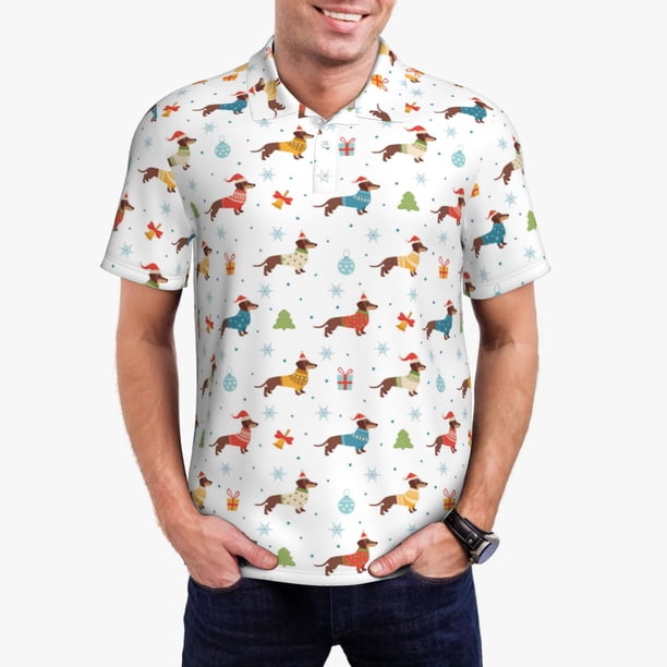 Balery winter Snowflake Dachshund Camisa Polo de Hombre con Estampado, de Manga Corta y Tejido Medio, Camisa Tipo Golf Polo-X-Large