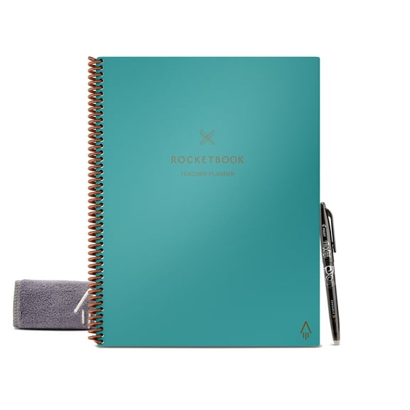 Rocketbook Teacher Planner - Smart Reusable Notebook - Teal - Letter Size Eco-Friendly Notebook (8.5" x 11") - 48 Page, 8 Page Types - Includes 1 Pen and Microfiber Cloth