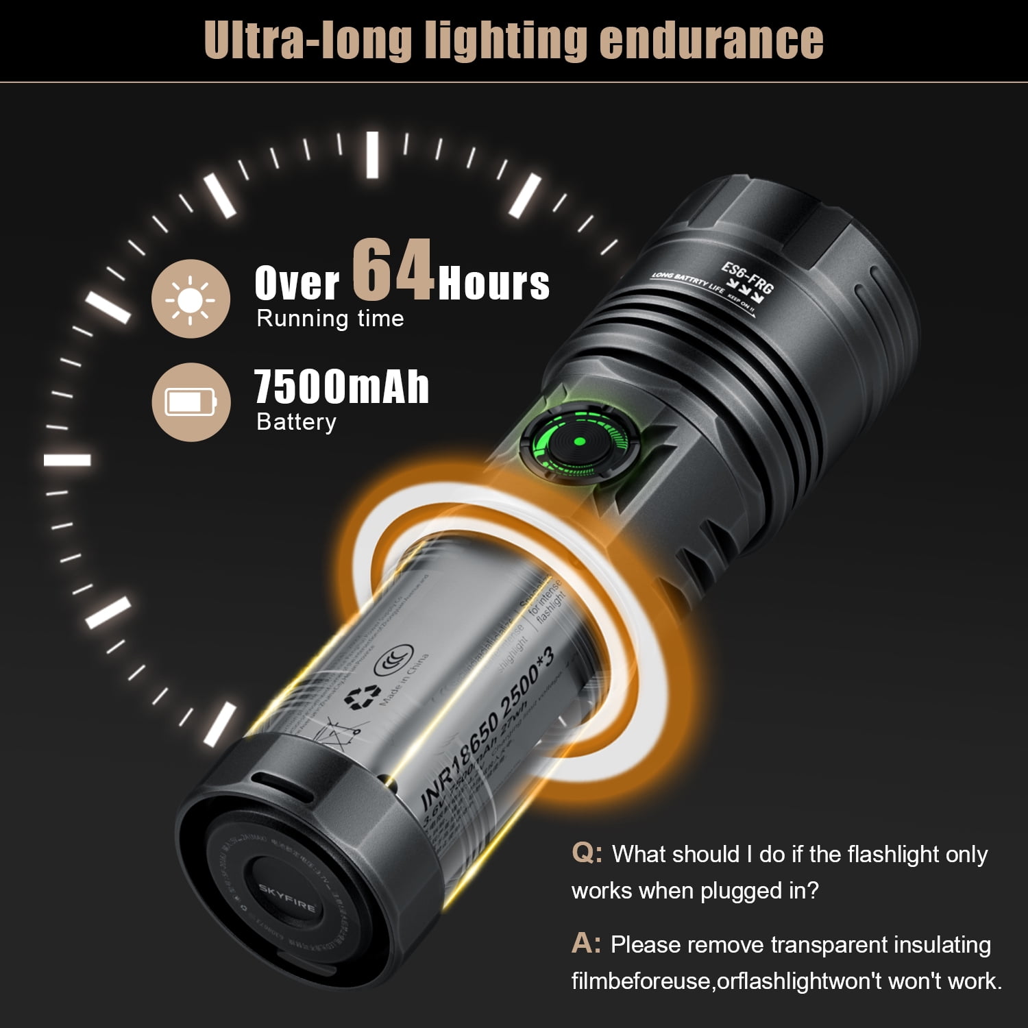 SKYFIRE 1850 Lumens Rechargeable LED Flashlight, 6 Modes Zoomable Lighting, Type-C Charging with Power Indicator, 64H Long Runtime for Farm Patrol, Camping, Hiking and Daily Emergency
