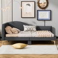 thumbnail image 3 of Full Size Upholstered Daybed with Armrest, Solid Wood Bed Frame with Headboard and Support Legs for Bedroom, Guest Room, No Spring Box Needed, Grey, 3 of 9