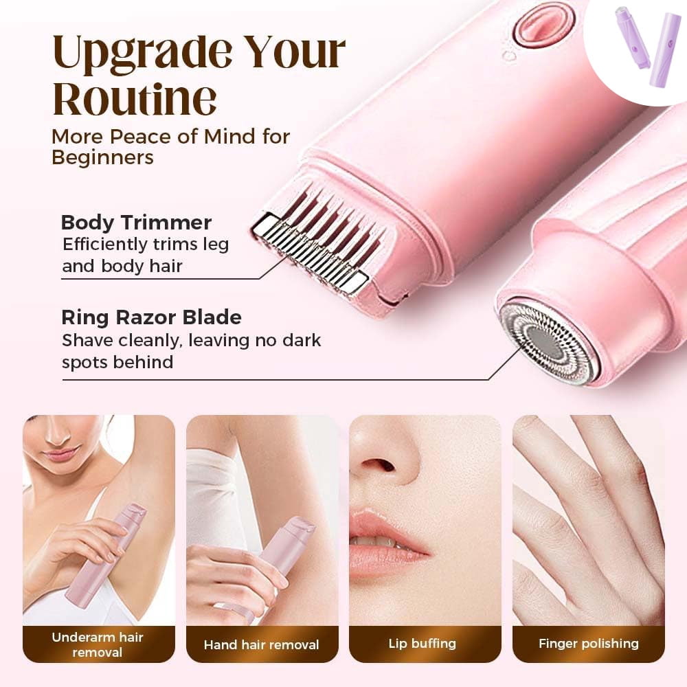 2-in-1 Electric Bikini Trimmer for Women, Waterproof Dual-Head Shaver & Epilator for Pubic, Underarm, Legs & Face, Rechargeable Painless Hair Removal, Womens Razors for Shaving, (Pink)