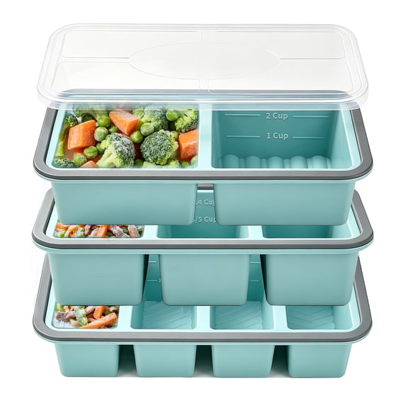 Godance 3 Pack Silicone Freezer Trays with Lids, 1-Cup(250) 1.4-Cup(350ml) & 2-Cup(500ml) Soup Container Style Ice Cube Trays for Freezer, Ideal for Frozen Broth, Leftovers and Meal Prep