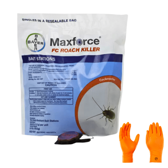 Maxforce FC Roach Bait Station 72ct  | Premium USA Supply Gloves for Safe Eradication | USA Supply Pest ID Card