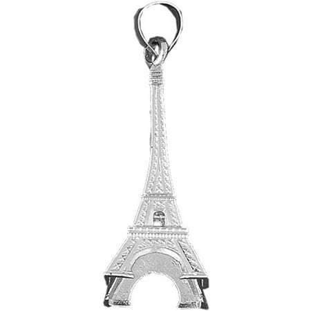 18K White Gold 3D Eiffel Tower Pendant - 55 mm