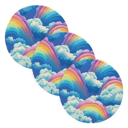 

3 Placemat Pan Bowl Mat Teacup Mat 15x15x24 Inch Tray Mat Kitchen Pot Mat Hot Pot Mat Teapot Mat Table Protective Mat Rainbows and Blue Clouds