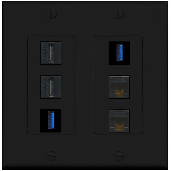 Ultra Spec Cables 2 Port HDMI 2 USB 3 2 Cat6 Wall Plate 2 Gang Black
