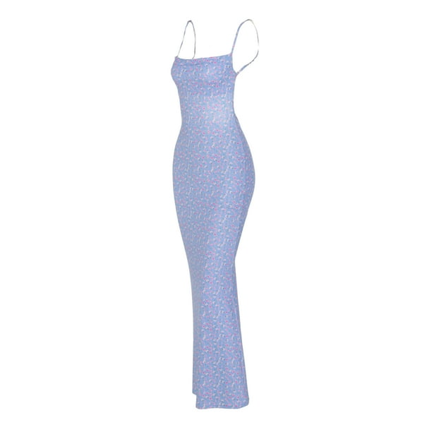 Kmbangi Women's Dress, Spaghetti Strap Sleeveless Backless Slim Fit Floral  Printed Long Dresses