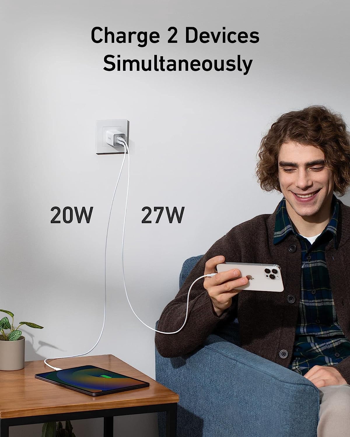 Anker Nano Charger, 47W USB C Charger, 2 Port Compact Foldable  for iPhone 16/15 and More Series