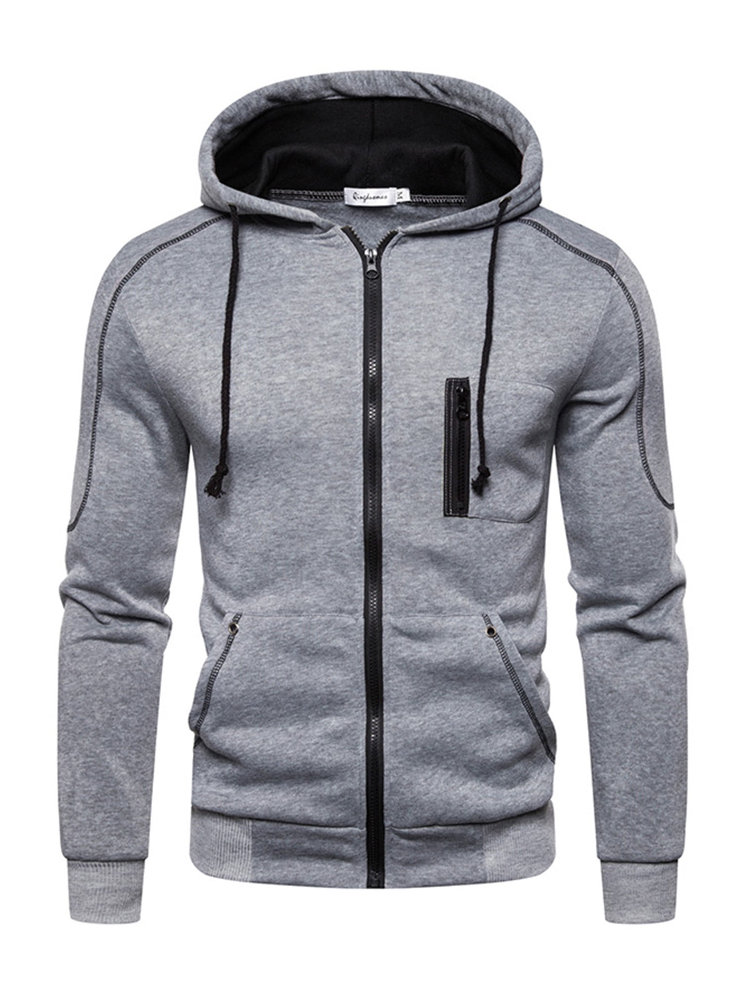 Men's Full Zip Up Hoodie Athletic slim Fit Long Sleeve Lightweight Fleece Sweatshirt With Kanga Pocket