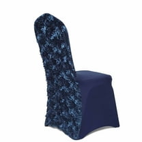 BalsaCircle Navy Blue Satin Raised Roses Spandex Stretchable Banquet Solid Chair Covers Slipcovers