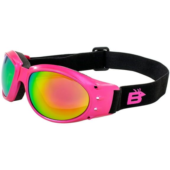 Birdz Eyewear Eagle Padded Anti Fog Women's Motorcycle Goggles Pink Frame with Pink ReflecTech Mirror lens