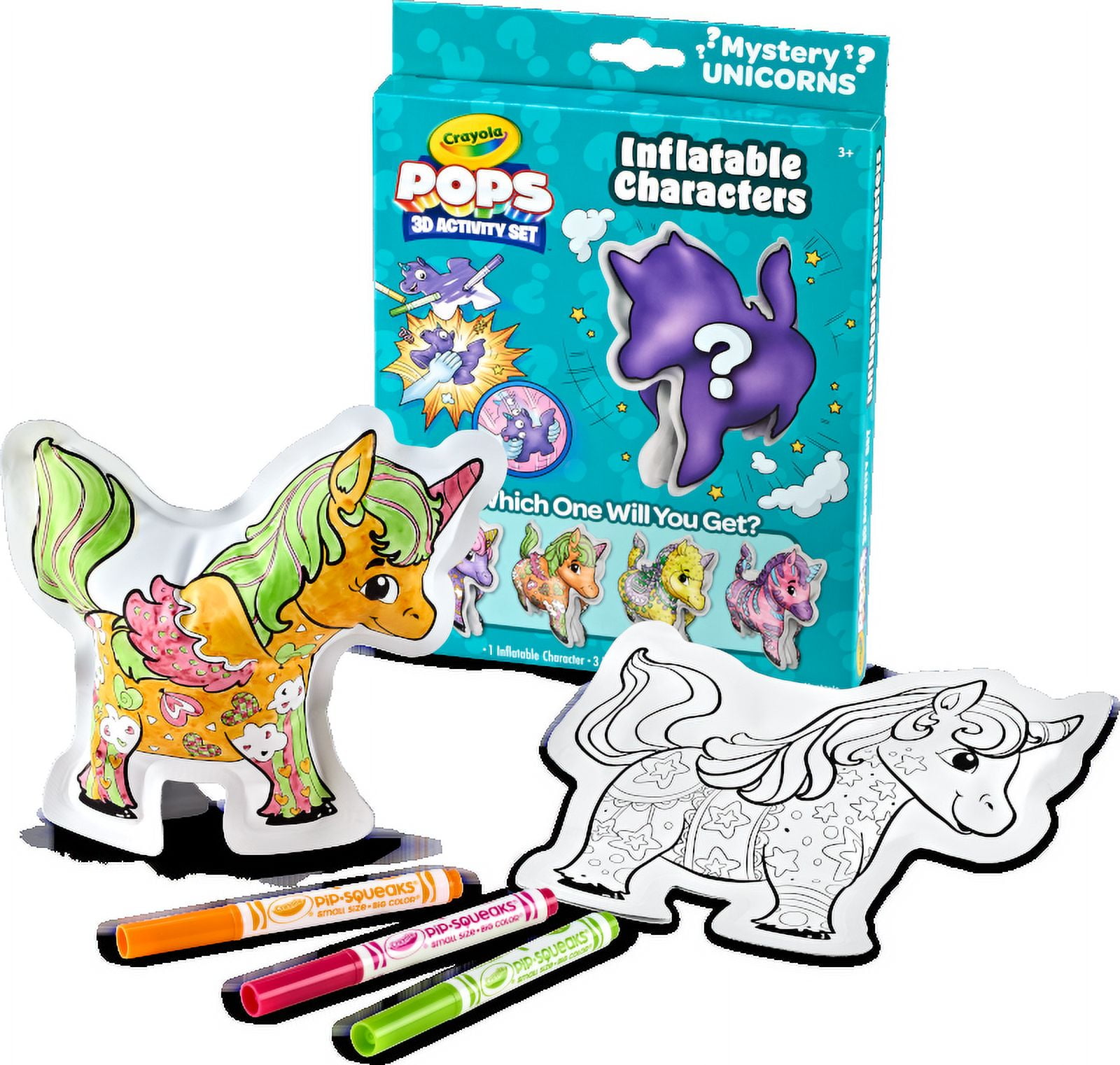 Crayola POPs 3D Unicorn Inflatable Mystery Characters, Unicorn Toy,  Inflatable Toys with Markers, Party Favor, Gift for Kids