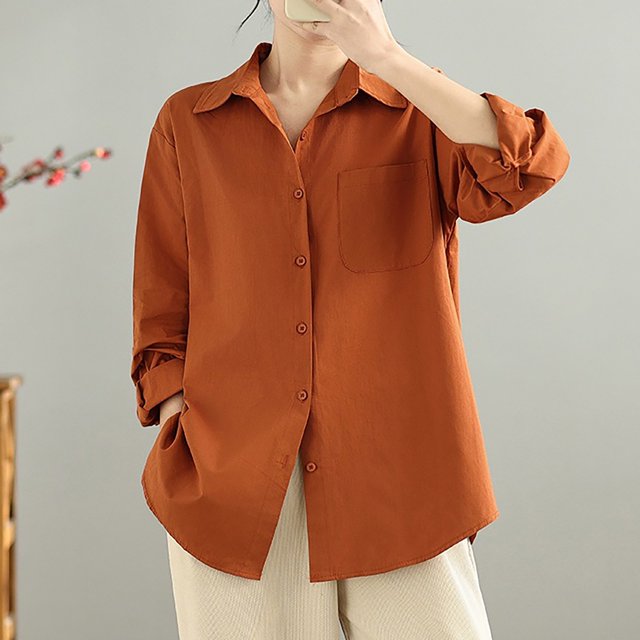 Heisall Womens Spring Autumn Cotton Shirts Casual Blouses Loose Round Neck Tops Layering Vests Inner Wear Outerwear