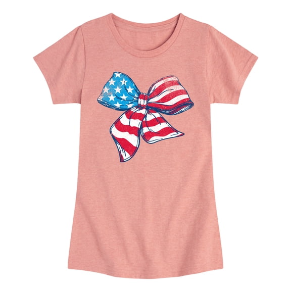 Instant Message - American Flag Bow - Youth Girls Fitted Short Sleeve T-Shirt