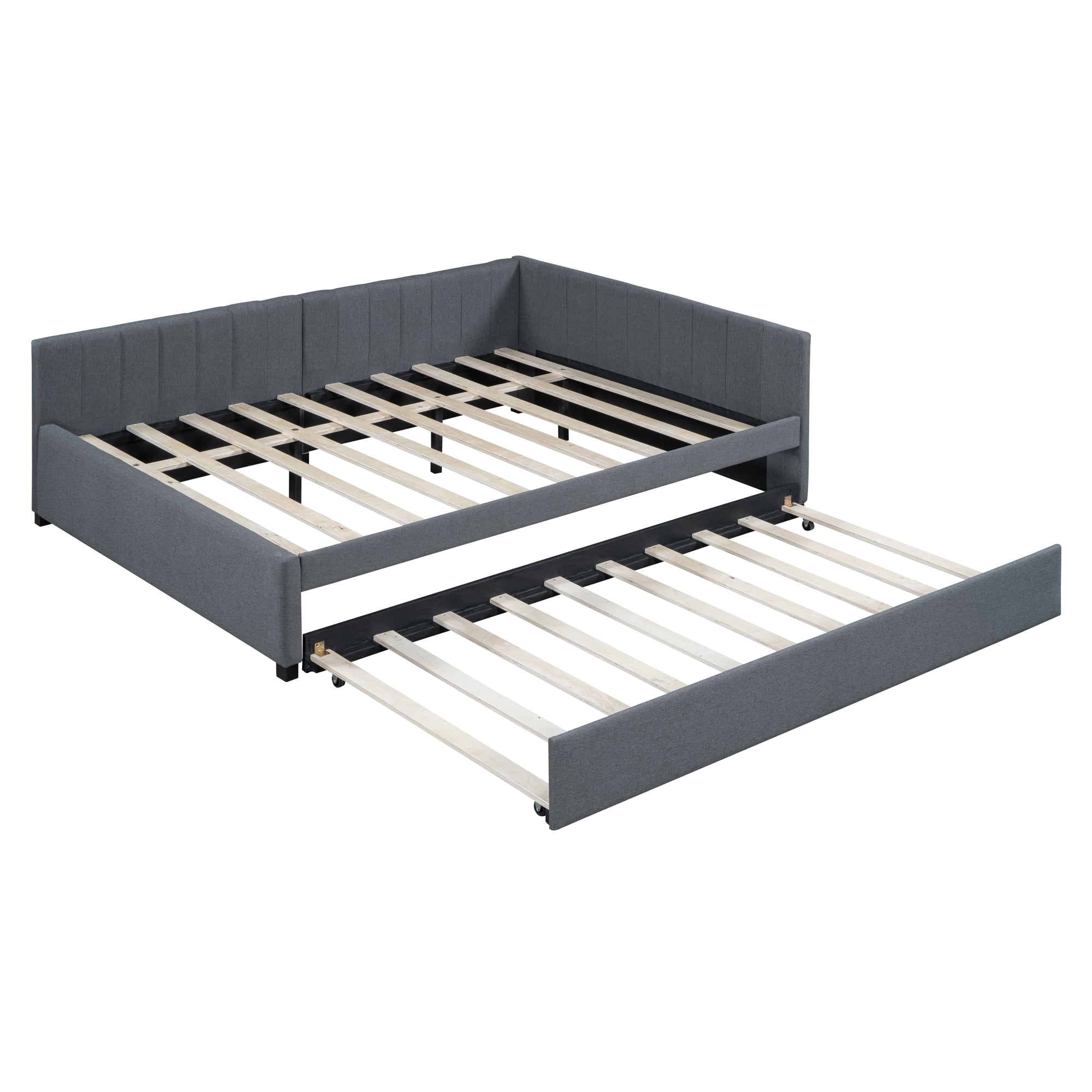 Aukfa Full Size Daybed with Trundle Bed, Upholstered Sofa Bed Frame, Gray