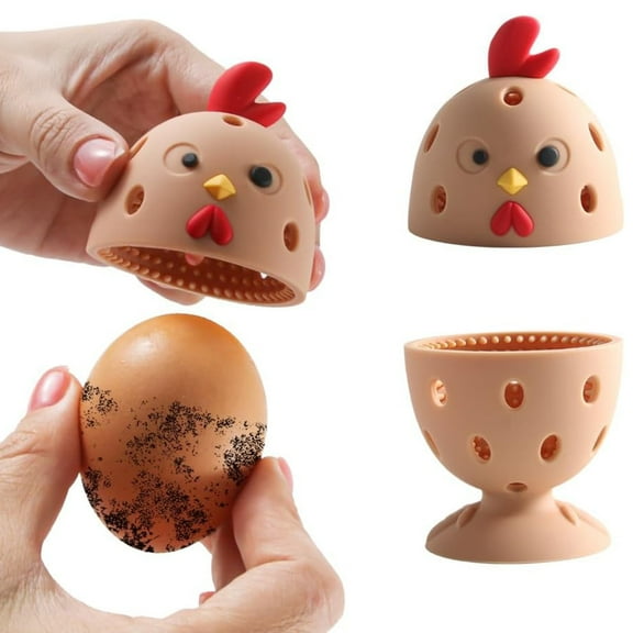 Egg Brush Cleaner, 2PCS Silicone Egg Cleaner Scrubber for Fresh Eggs, Multipurpose Fruit and Vegetable Rotating Scrubber Tool for Fresh Eggs, Reusable Chicken Egg Washer Brush (Brown)