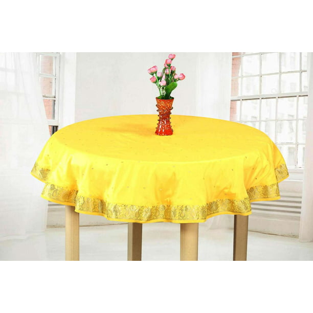 Handmade Sari Oblong Tablecloth India, 80 Round Tablecloth