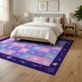 thumbnail image 3 of ODIKA 6'x9' Washable Area Rug Non-Slip, Easy Care, Sparkle Purple Stars Unicorn Checkered Grid Gradient Playroom for Family Room, Living Room, Master Bedroom, 3 of 7
