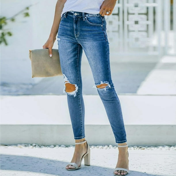 jovati Womens Jeans Size 14 Fashion Women Solid Casual Slimming Mid Waist Jeans Long Pants Leggings Womens Jeans Size 12 Womens Jeans Size 16 Womens