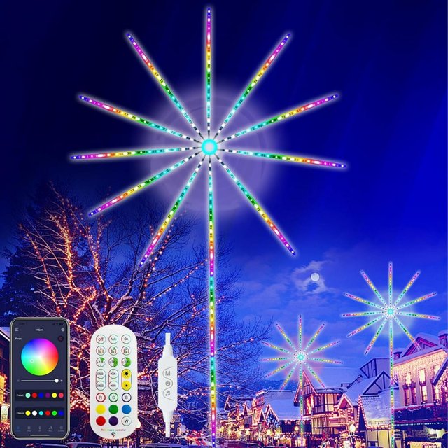 Estbridge WiFi Bluetooth Smart Fireworks LED Light Outdoor LED Fireworks Sparkler Lights Outdoor Tall LED Firework Lights Music/Mic Sync with Firework Launch Effect Remote & APP Control