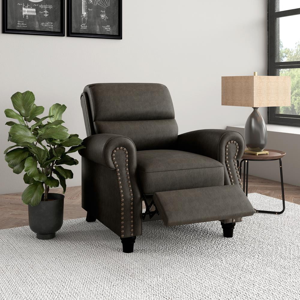ProLounger Pushback Recliner with Nailheads in Distressed Grey Faux Leather